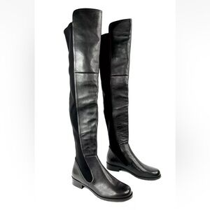 STUART WEITZMAN LANGDON OVER THE KNEE BLACK LEATHER STRETCH BOOTS SIZE US 5